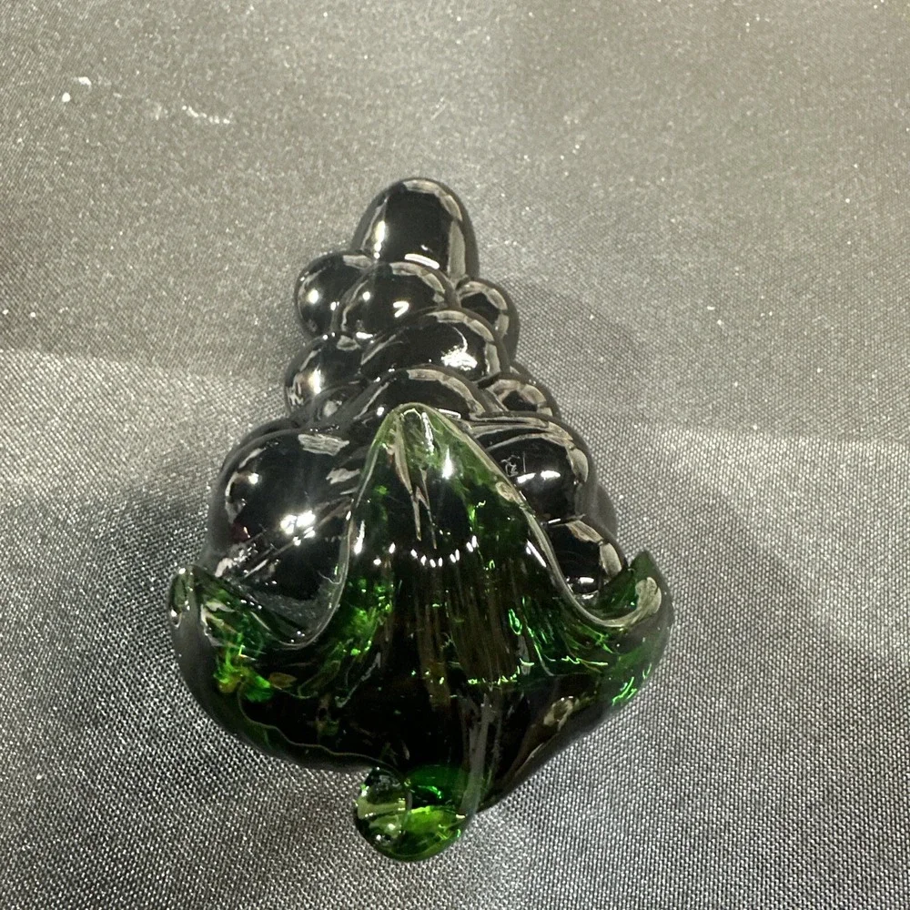 Vintage Dark Purple Glass Grape Clusters Set of 2 Red Glow Green Leaves Decor